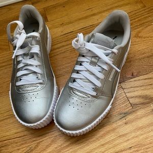 Silver metallic puma sneakers